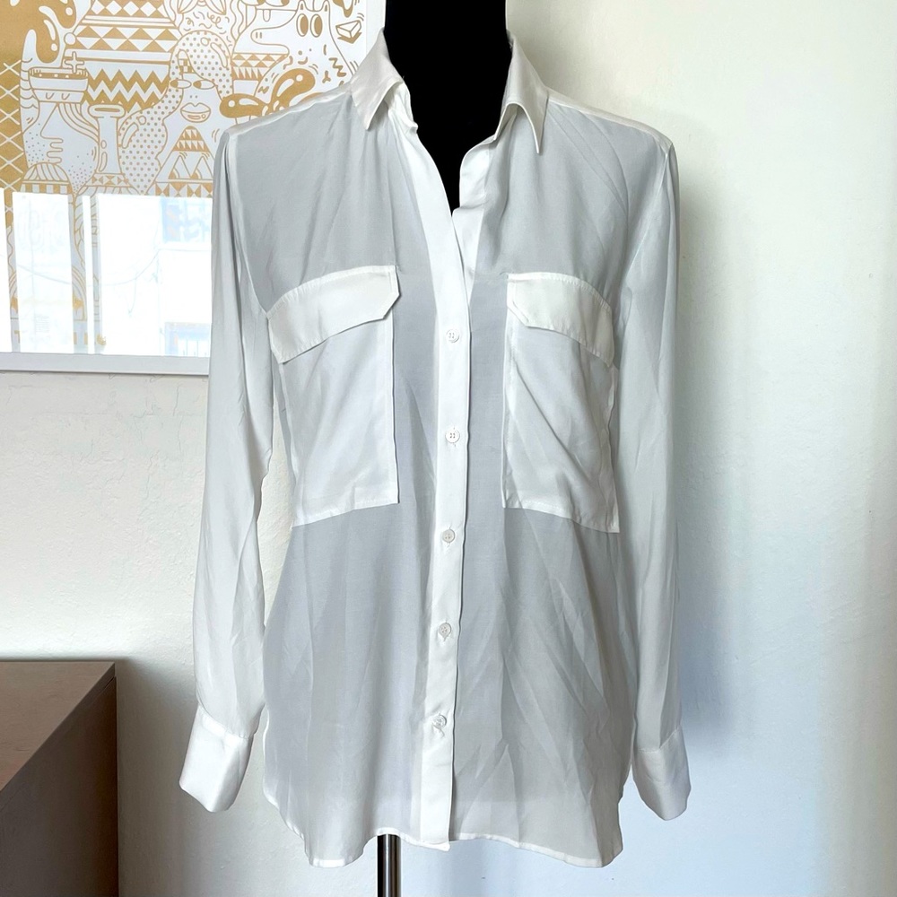 Zara Drapey White Blouse with Tab Sleeves, size S